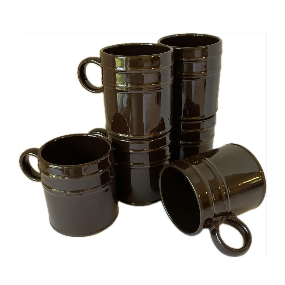 6 Cantina Gres Stoneware Glossy Brown Coffee Mugs